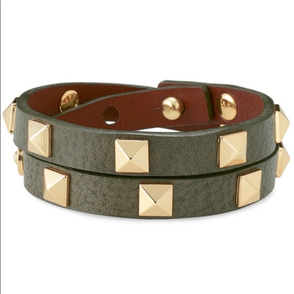 Stella & Dot green and gold leather wrap bracelet